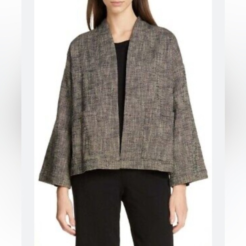 Eileen Fisher Tweedy Organic Cotton Linen Lagenlook‎ Kimono Jacket